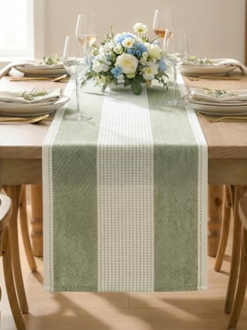 Sage Green Farmhouse Rustic Table Runner Seasonal rame Fabric - Picture 2 of 2